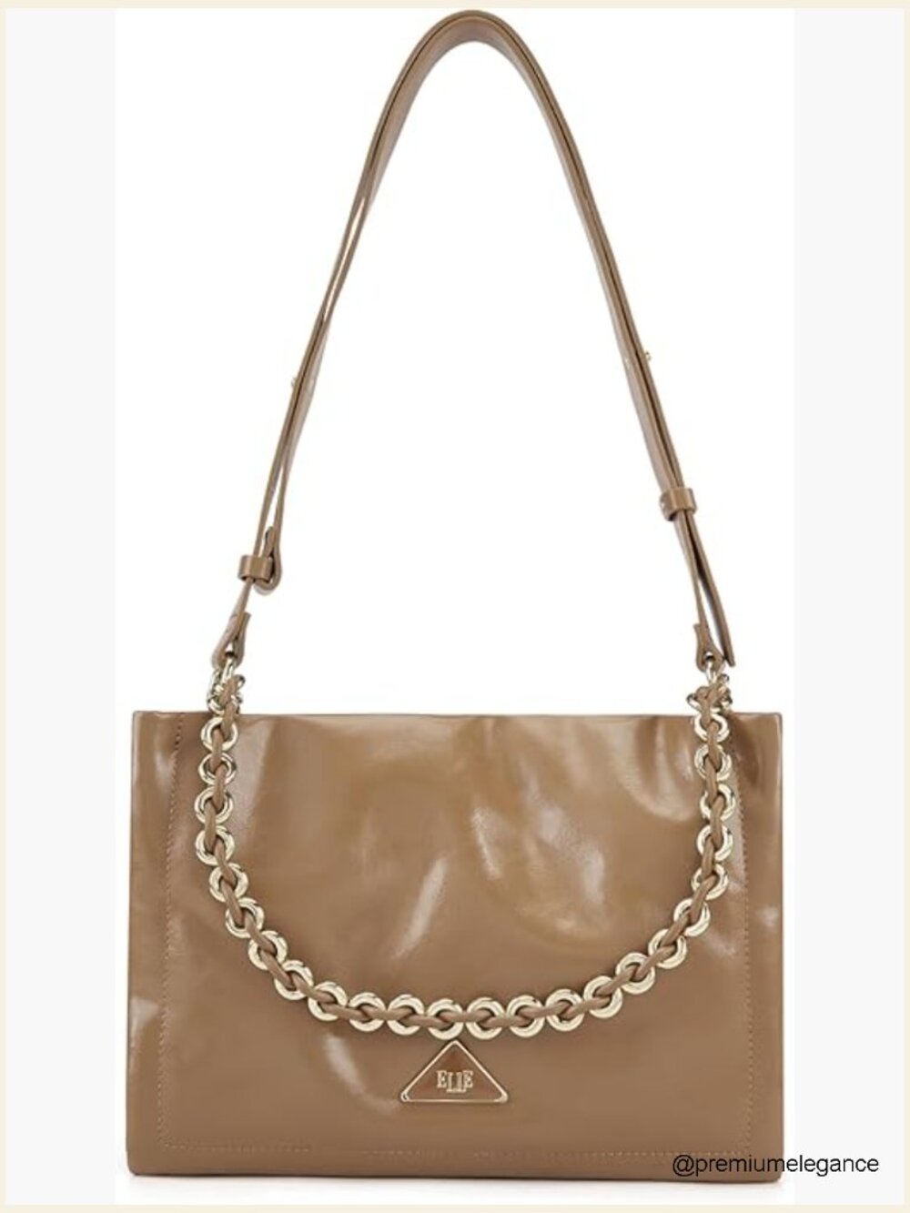 Genuine Leather Convertible Shoulder Bag With Chain Handle Detachable Strap